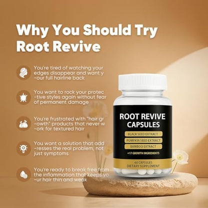 Root Revive Capsules – Hair Growth Supplement for Black Women with Biotin, Black Seed Extract, Bamboo & Saw Palmetto, 60 Count Avelisse