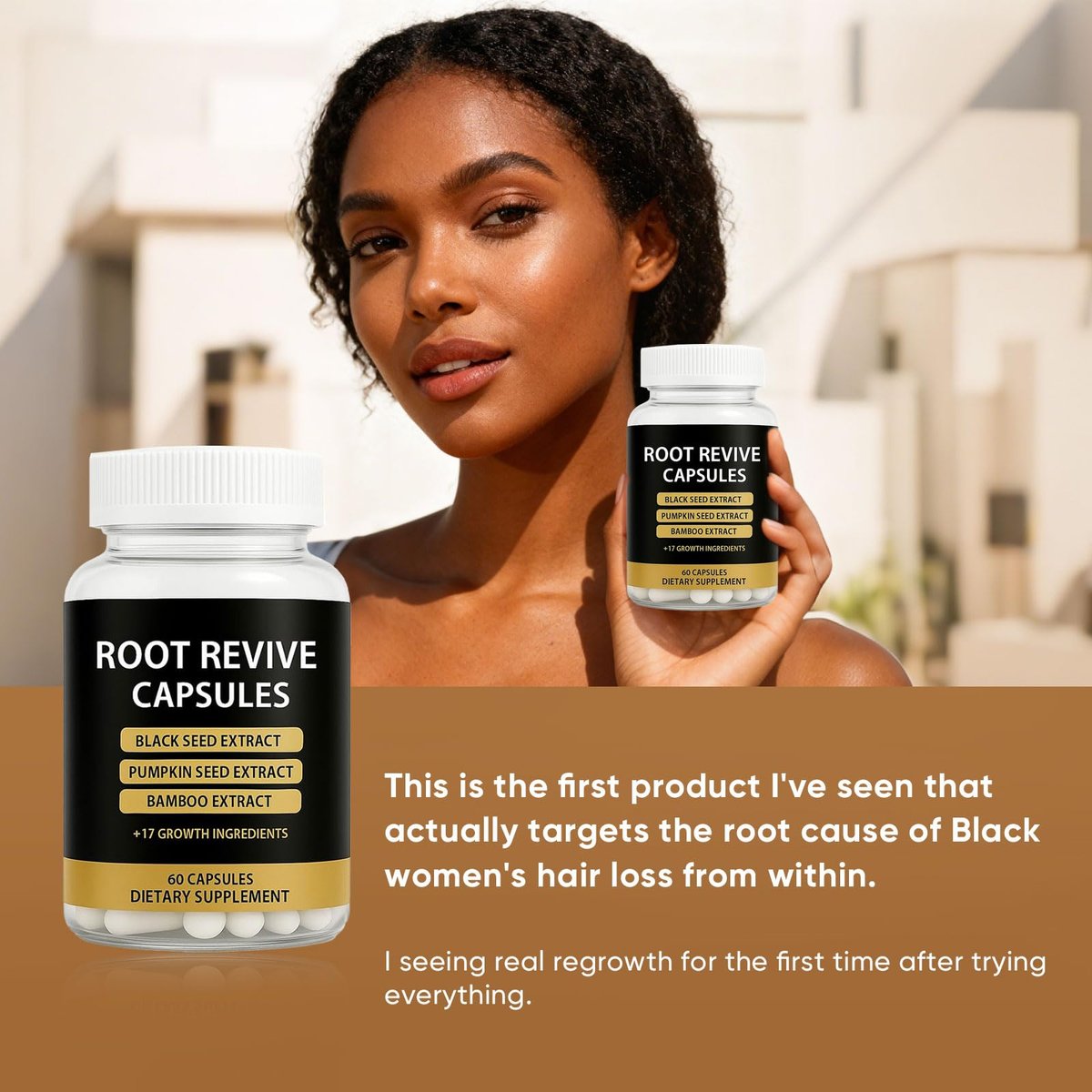 Root Revive Capsules – Hair Growth Supplement for Black Women with Biotin, Black Seed Extract, Bamboo & Saw Palmetto, 60 Count Avelisse