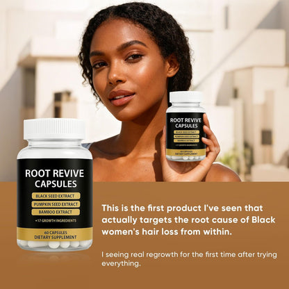 Root Revive Capsules – Hair Growth Supplement for Black Women with Biotin, Black Seed Extract, Bamboo & Saw Palmetto, 60 Count Avelisse