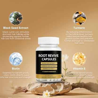 Root Revive Capsules – Hair Growth Supplement for Black Women with Biotin, Black Seed Extract, Bamboo & Saw Palmetto, 60 Count Avelisse