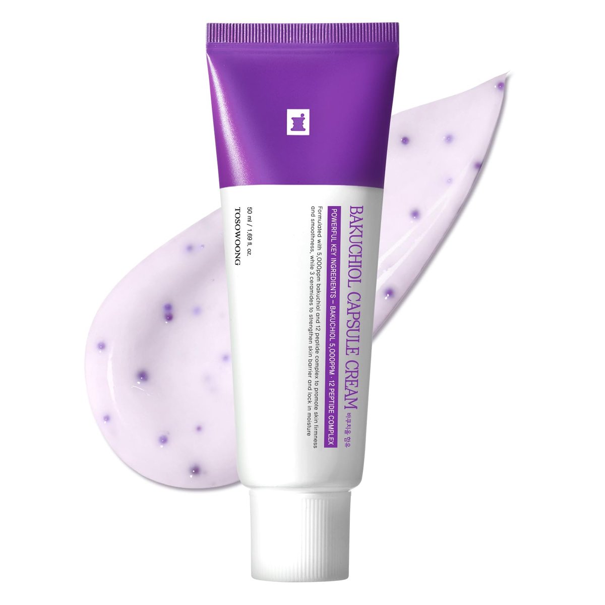 TOSOWOONG Bakuchiol Capsule Cream - High Purity Bakuchiol 5,000ppm Retinol Alternative Wrinkle Care Firming Anti Aging Moisturizer with 12 Peptides & 3 Ceramides - Korean Skincare 50ml Avelisse