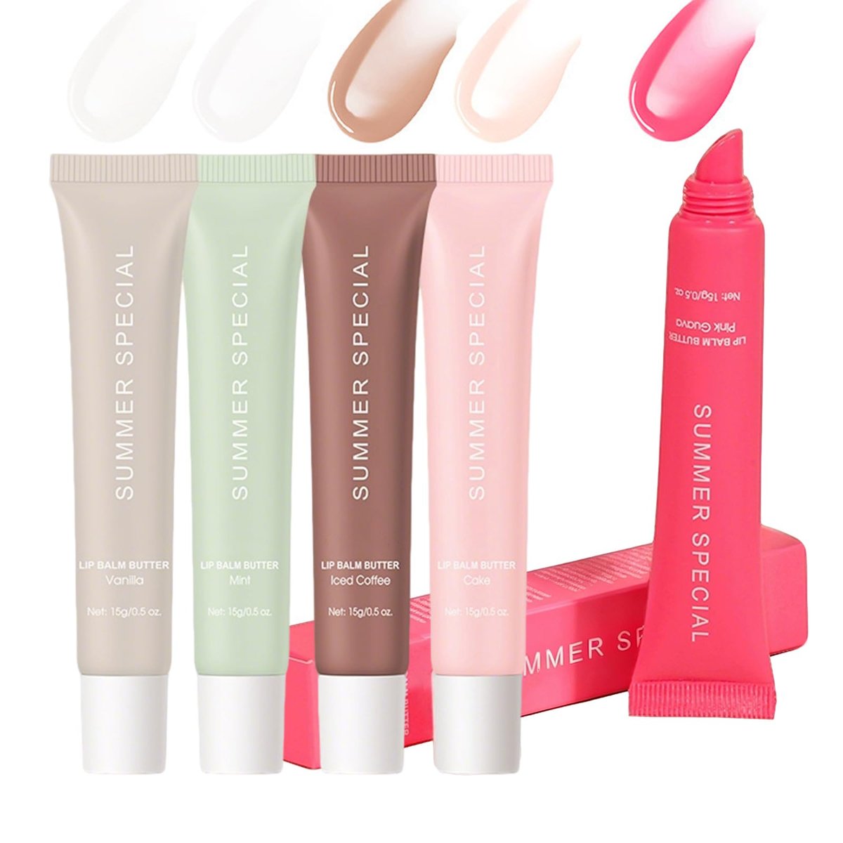 5 Pack Summer Special Lip Butter Hydration Lip Gloss with Shea Butter & Olive Oil - Soothes Dry Lips, Natural Tint & Gloss Effect, Lip Repair for Women Avelisse