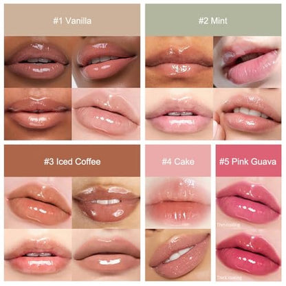 5 Pack Summer Special Lip Butter Hydration Lip Gloss with Shea Butter & Olive Oil - Soothes Dry Lips, Natural Tint & Gloss Effect, Lip Repair for Women Avelisse
