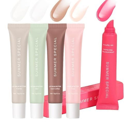 5 Pack Summer Special Lip Butter Hydration Lip Gloss with Shea Butter & Olive Oil - Soothes Dry Lips, Natural Tint & Gloss Effect, Lip Repair for Women Avelisse