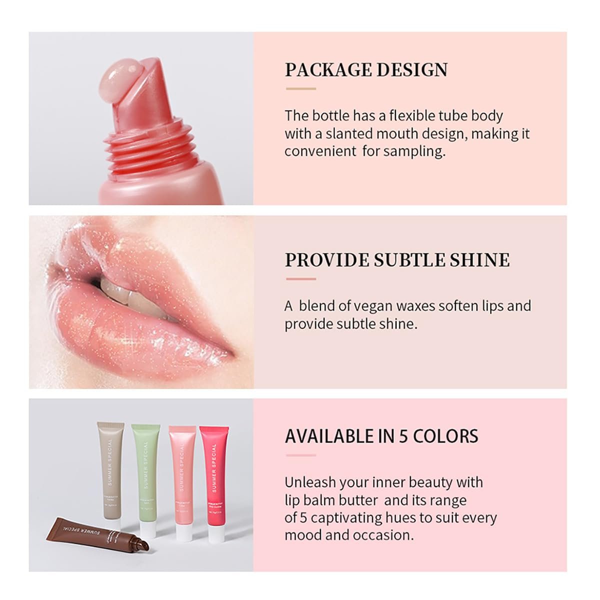 5 Pack Summer Special Lip Butter Hydration Lip Gloss with Shea Butter & Olive Oil - Soothes Dry Lips, Natural Tint & Gloss Effect, Lip Repair for Women Avelisse