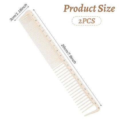 2-Pack Hair Cutting Combs with Ruler Measurements – Anti-Static Professional Barber Comb for Salon, Hair Stylists, and Barbers – Fine Cutting Comb