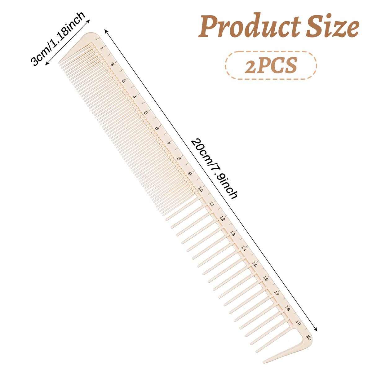 2-Pack Hair Cutting Combs with Ruler Measurements – Anti-Static Professional Barber Comb for Salon, Hair Stylists, and Barbers – Fine Cutting Comb - görsel 3