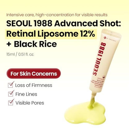 K-SECRET SEOUL 1988 Retinal Advanced Shot – Retinol Alternative Serum with 22,275 Spicules & Advanced Retinal Liposome 12% for Fine Lines & Skin Texture | Korean Skincare, 15ml
