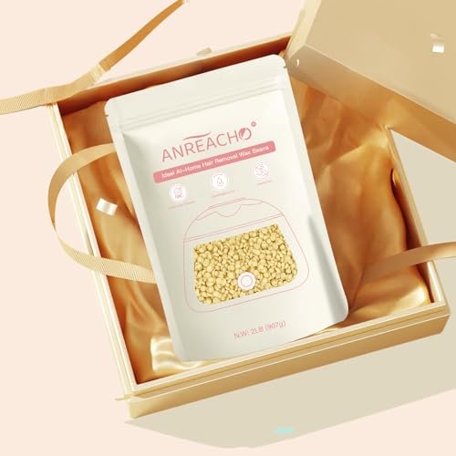 Anreacho Hard Wax Beads for Hair Removal – 2lb Waxing Beans for Coarse Hair, Home Wax Refill Bag with 10 Spatulas for Brazilian, Bikini, Face, Underarms Avelisse