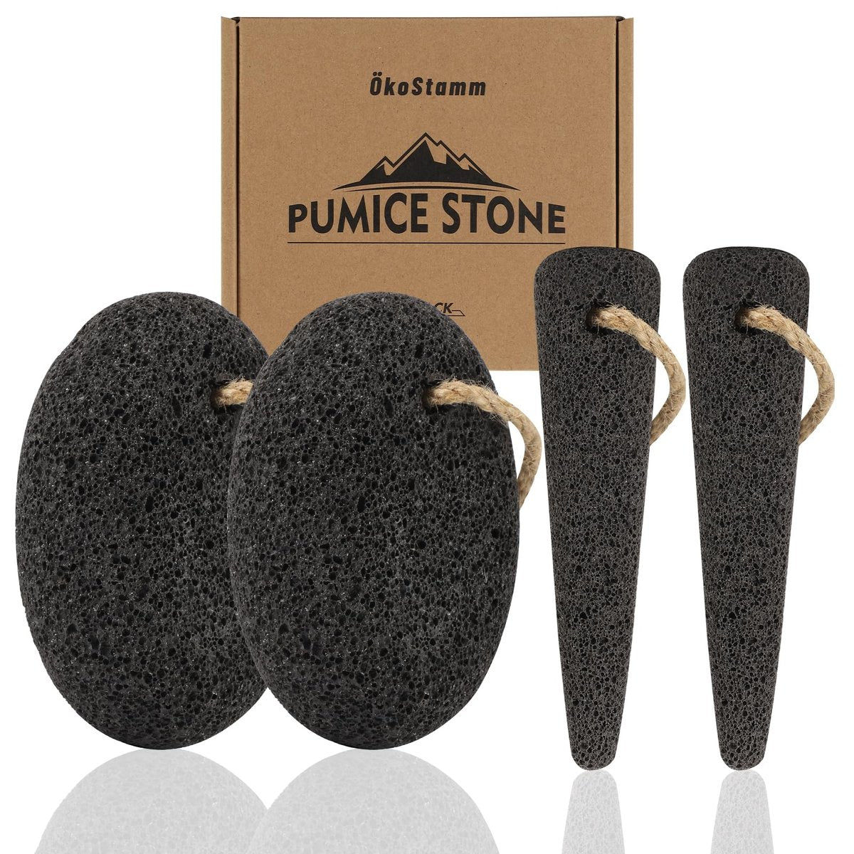 ÖkoStamm 4 Pack Natural Volcanic Pumice Stone for Feet – Rough Feet Scrubber with Hanging Rope for Dead Skin Removal, Pedicure Exfoliation Tool for Feet, Elbows, Knees - görsel 1
