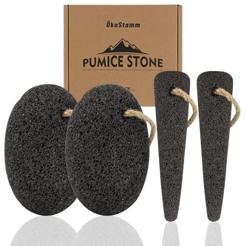 ÖkoStamm 4 Pack Natural Volcanic Pumice Stone for Feet – Rough Feet Scrubber with Hanging Rope for Dead Skin Removal, Pedicure Exfoliation Tool for Feet, Elbows, Knees - görsel 2