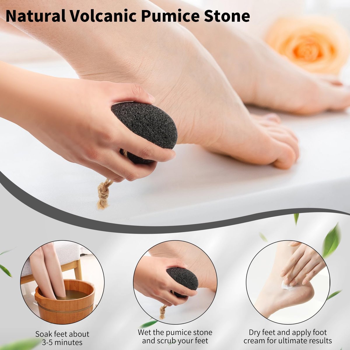ÖkoStamm 4 Pack Natural Volcanic Pumice Stone for Feet – Rough Feet Scrubber with Hanging Rope for Dead Skin Removal, Pedicure Exfoliation Tool for Feet, Elbows, Knees - görsel 3
