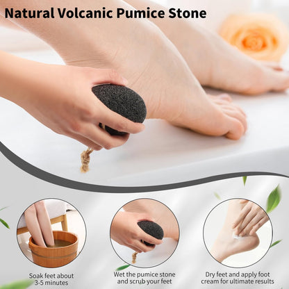 ÖkoStamm 4 Pack Natural Volcanic Pumice Stone for Feet – Rough Feet Scrubber with Hanging Rope for Dead Skin Removal, Pedicure Exfoliation Tool for Feet, Elbows, Knees