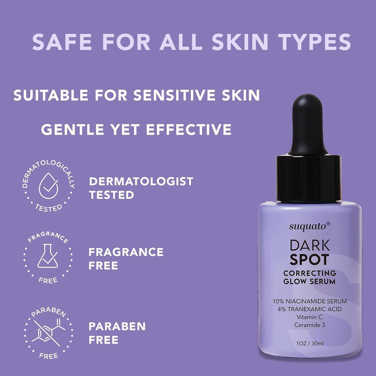 suquato Dark Spot Remover Serum with Tranexamic Acid, Niacinamide & Vitamin C – Hyperpigmentation & Melasma Care – Brightening & Correcting Face Serum (30ml) - görsel 5