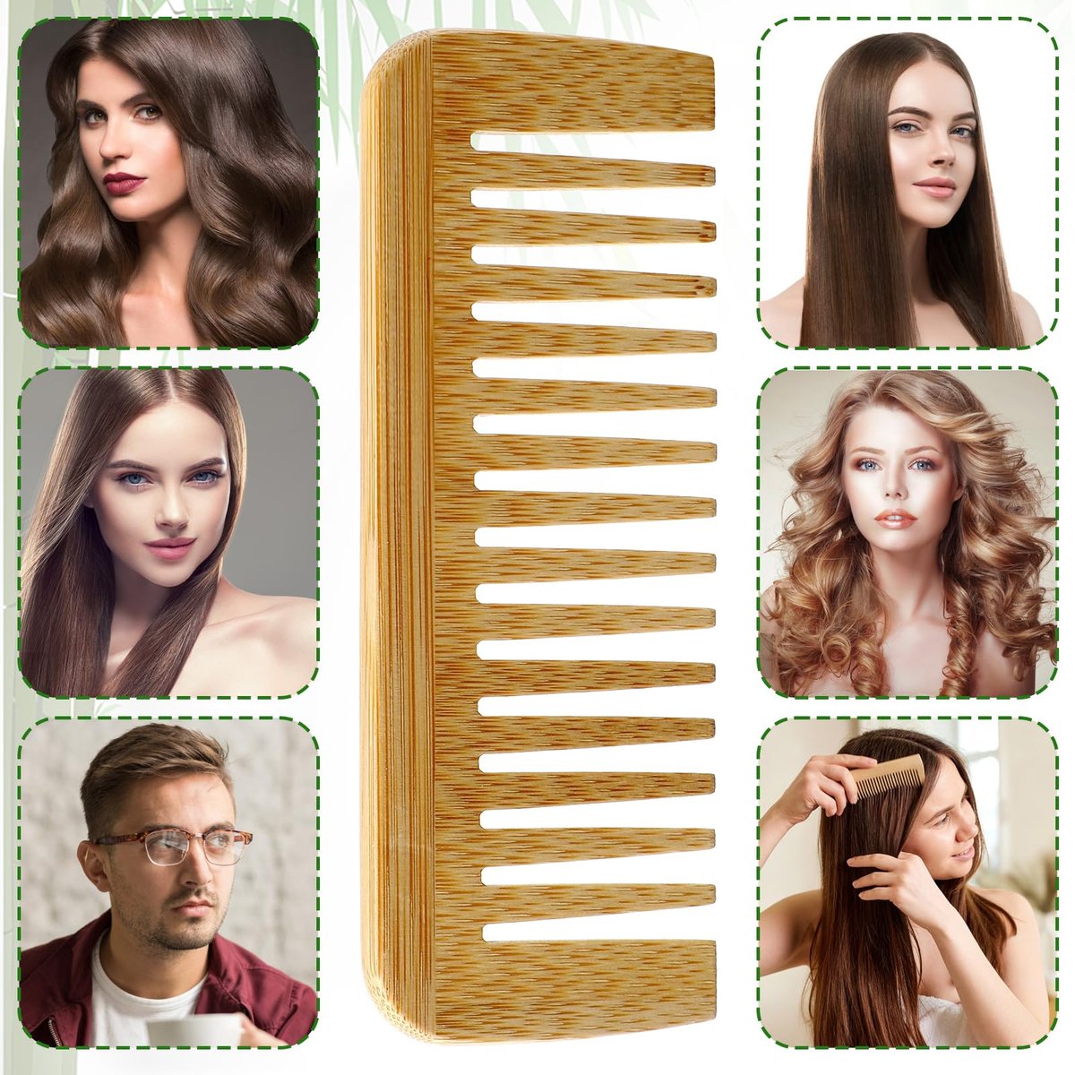 Bamboo Wide Tooth Comb – Large Anti-Static Hair Detangling Comb for Men & Women, Natural Bamboo Wood, No Handle, Ideal for Curly, Wavy, Straight, Long & Thick Hair - görsel 11