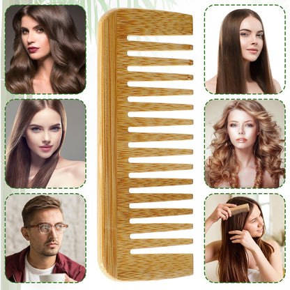 Bamboo Wide Tooth Comb – Large Anti-Static Hair Detangling Comb for Men & Women, Natural Bamboo Wood, No Handle, Ideal for Curly, Wavy, Straight, Long & Thick Hair