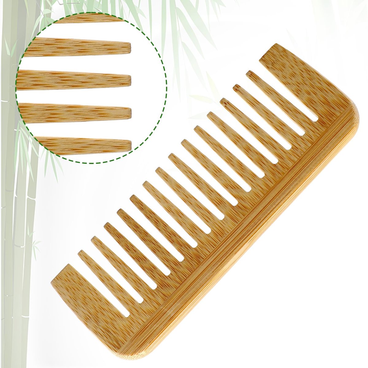 Bamboo Wide Tooth Comb – Large Anti-Static Hair Detangling Comb for Men & Women, Natural Bamboo Wood, No Handle, Ideal for Curly, Wavy, Straight, Long & Thick Hair - görsel 5