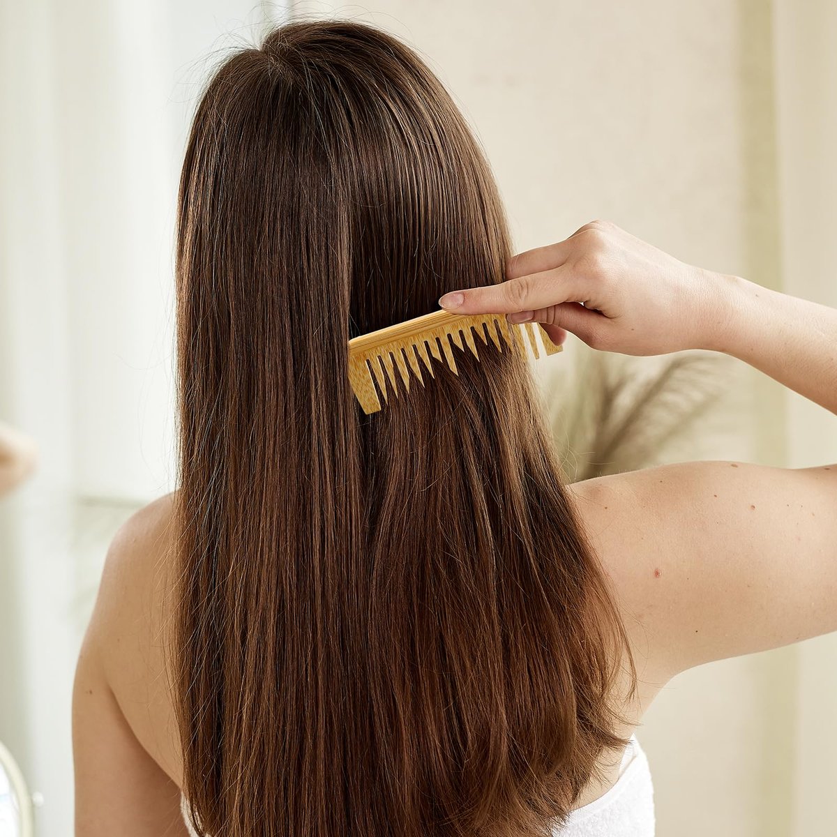 Bamboo Wide Tooth Comb – Large Anti-Static Hair Detangling Comb for Men & Women, Natural Bamboo Wood, No Handle, Ideal for Curly, Wavy, Straight, Long & Thick Hair - görsel 7