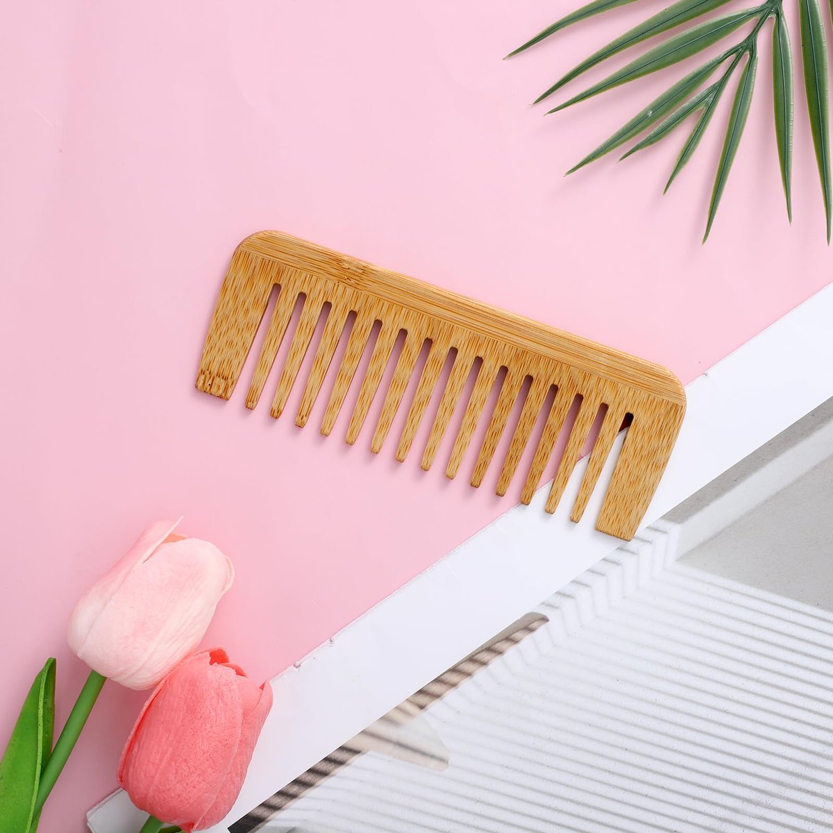 Bamboo Wide Tooth Comb – Large Anti-Static Hair Detangling Comb for Men & Women, Natural Bamboo Wood, No Handle, Ideal for Curly, Wavy, Straight, Long & Thick Hair - görsel 13