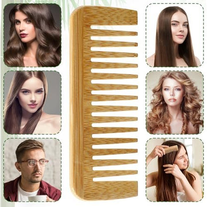Bamboo Wide Tooth Comb – Large Anti-Static Hair Detangling Comb for Men & Women, Natural Bamboo Wood, No Handle, Ideal for Curly, Wavy, Straight, Long & Thick Hair