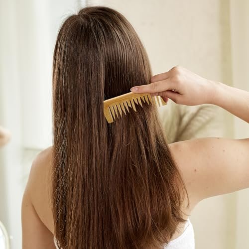 Bamboo Wide Tooth Comb – Large Anti-Static Hair Detangling Comb for Men & Women, Natural Bamboo Wood, No Handle, Ideal for Curly, Wavy, Straight, Long & Thick Hair - görsel 8