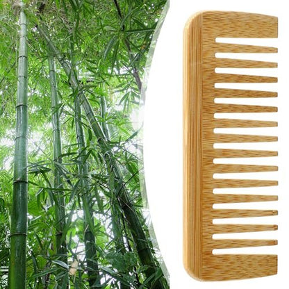 Bamboo Wide Tooth Comb – Large Anti-Static Hair Detangling Comb for Men & Women, Natural Bamboo Wood, No Handle, Ideal for Curly, Wavy, Straight, Long & Thick Hair