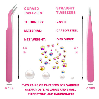Pink Rhinestone Picker Tool Set - 2 Pack Dual-Head Wax Pens with Tips & Tweezers for Nail Art, Crystal and Gem Application