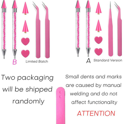 Pink Rhinestone Picker Tool Set - 2 Pack Dual-Head Wax Pens with Tips & Tweezers for Nail Art, Crystal and Gem Application