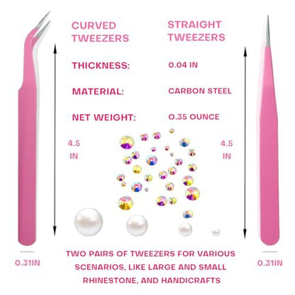 Pink Rhinestone Picker Tool Set - 2 Pack Dual-Head Wax Pens with Tips & Tweezers for Nail Art, Crystal and Gem Application