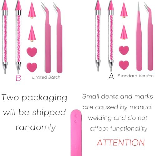 Pink Rhinestone Picker Tool Set - 2 Pack Dual-Head Wax Pens with Tips & Tweezers for Nail Art, Crystal and Gem Application - görsel 12