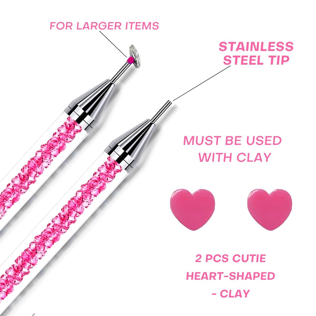 Pink Rhinestone Picker Tool Set - 2 Pack Dual-Head Wax Pens with Tips & Tweezers for Nail Art, Crystal and Gem Application - görsel 5