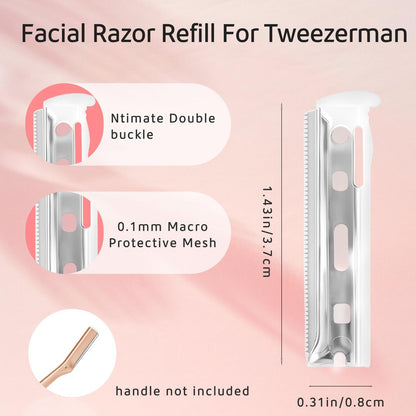 20 Pack Replacement Blades Compatible with Tweezerman Facial Razor - Stainless Steel Face Razor Refills for Women, Peach Fuzz Remover & Exfoliating Razor Blades for Smooth, Radiant Skin