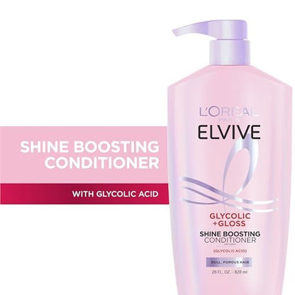 L'Oreal Paris Elvive Glycolic + Gloss Shine Boosting Conditioner, 28 Fl Oz - Cleanses and Smooths Dull, Porous Hair into High-Shine, Glossy Hair