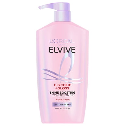L'Oreal Paris Elvive Glycolic + Gloss Shine Boosting Conditioner, 28 Fl Oz - Cleanses and Smooths Dull, Porous Hair into High-Shine, Glossy Hair