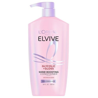 L'Oreal Paris Elvive Glycolic + Gloss Shine Boosting Conditioner, 28 Fl Oz - Cleanses and Smooths Dull, Porous Hair into High-Shine, Glossy Hair