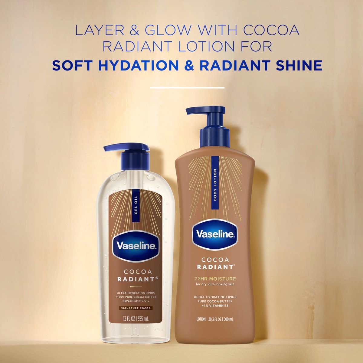 Vaseline Intensive Care Cocoa Radiant Body Gel Oil with 100% Pure Cocoa Butter, 12 oz Avelisse