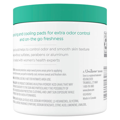 Dove Deodorant Cleansing Pads for Women - Neutralize Odor & Gently Exfoliate, Fresh Water Lily Scent, 60 Count Avelisse
