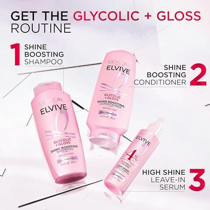 L'Oreal Paris Elvive Glycolic + Gloss High Shine Leave-In Hair Serum, Smooths Dull, Porous Hair, 4.4 Fl Oz