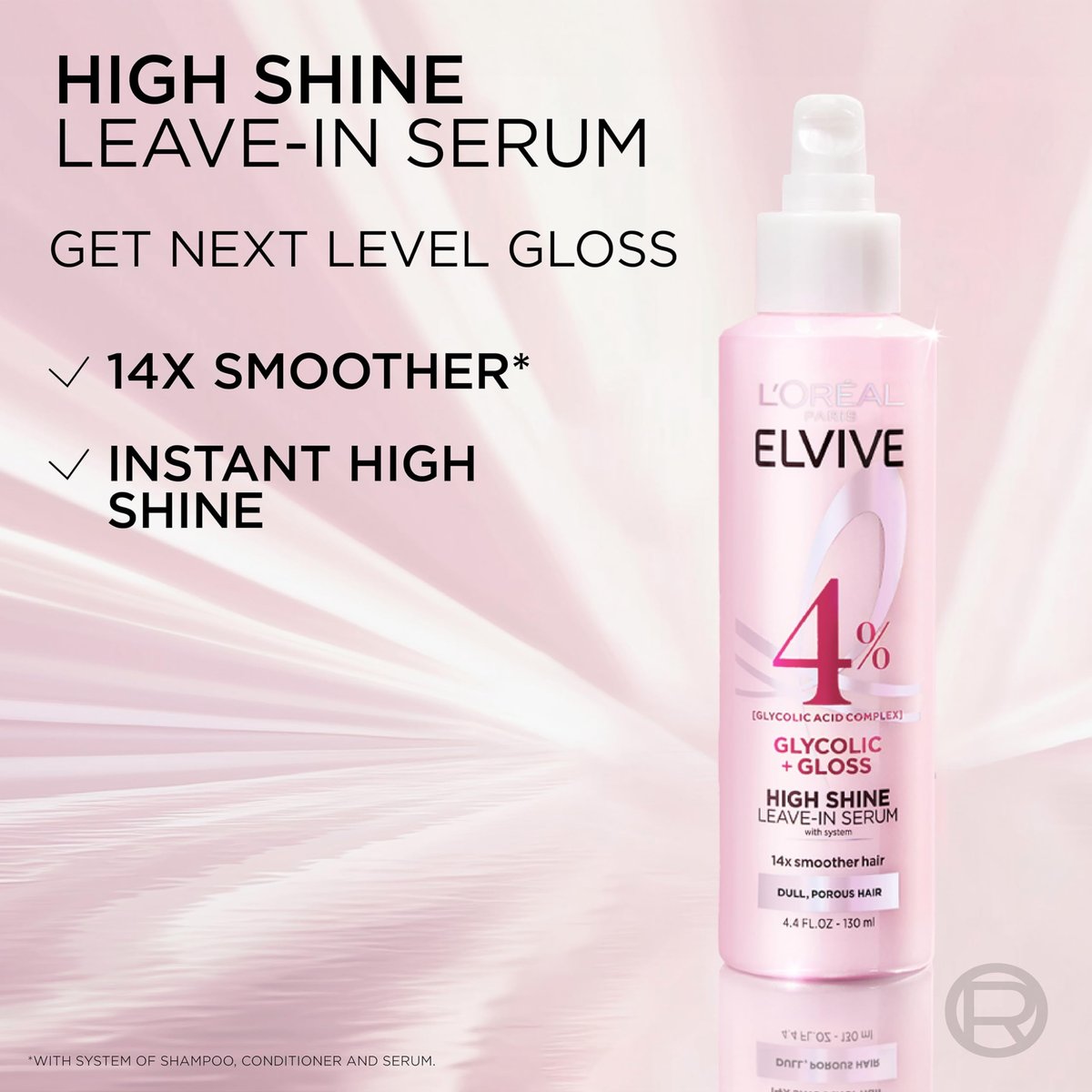 L'Oreal Paris Elvive Glycolic + Gloss High Shine Leave-In Hair Serum, Smooths Dull, Porous Hair, 4.4 Fl Oz - görsel 9