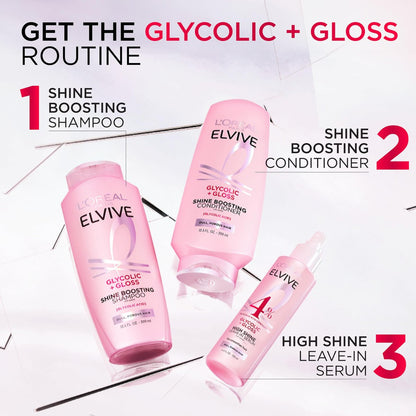 L'Oreal Paris Elvive Glycolic + Gloss High Shine Leave-In Hair Serum, Smooths Dull, Porous Hair, 4.4 Fl Oz