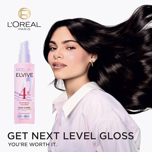 L'Oreal Paris Elvive Glycolic + Gloss High Shine Leave-In Hair Serum, Smooths Dull, Porous Hair, 4.4 Fl Oz - görsel 6
