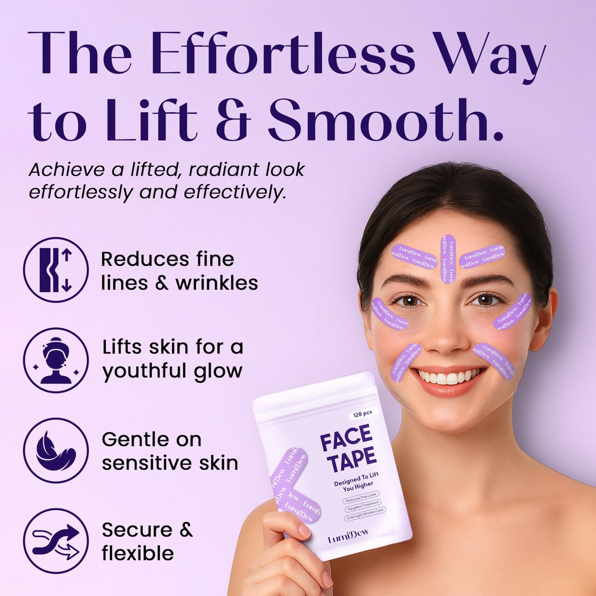 LumiDew Smile Line & Anti Wrinkle Patches - Face Tape for Wrinkles, Forehead & Lips, Japanese Face Tape Lifting & Anti Wrinkle Tape for Face, Forehead Wrinkle Patches Overnight Avelisse