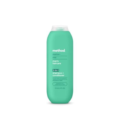 Method Men 2-in-1 Shampoo and Conditioner, Marine + Mist, 14 oz – Cleans and Conditions with Argan and Jojoba Oil, Paraben Free