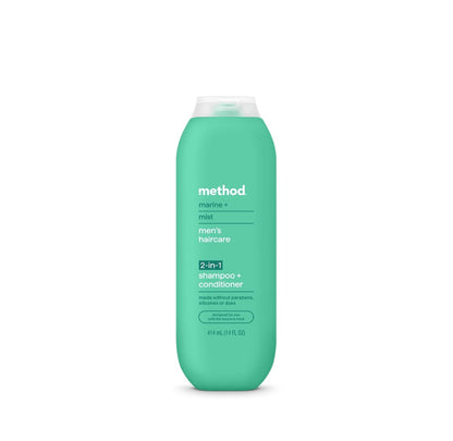 Method Men 2-in-1 Shampoo and Conditioner, Marine + Mist, 14 oz – Cleans and Conditions with Argan and Jojoba Oil, Paraben Free