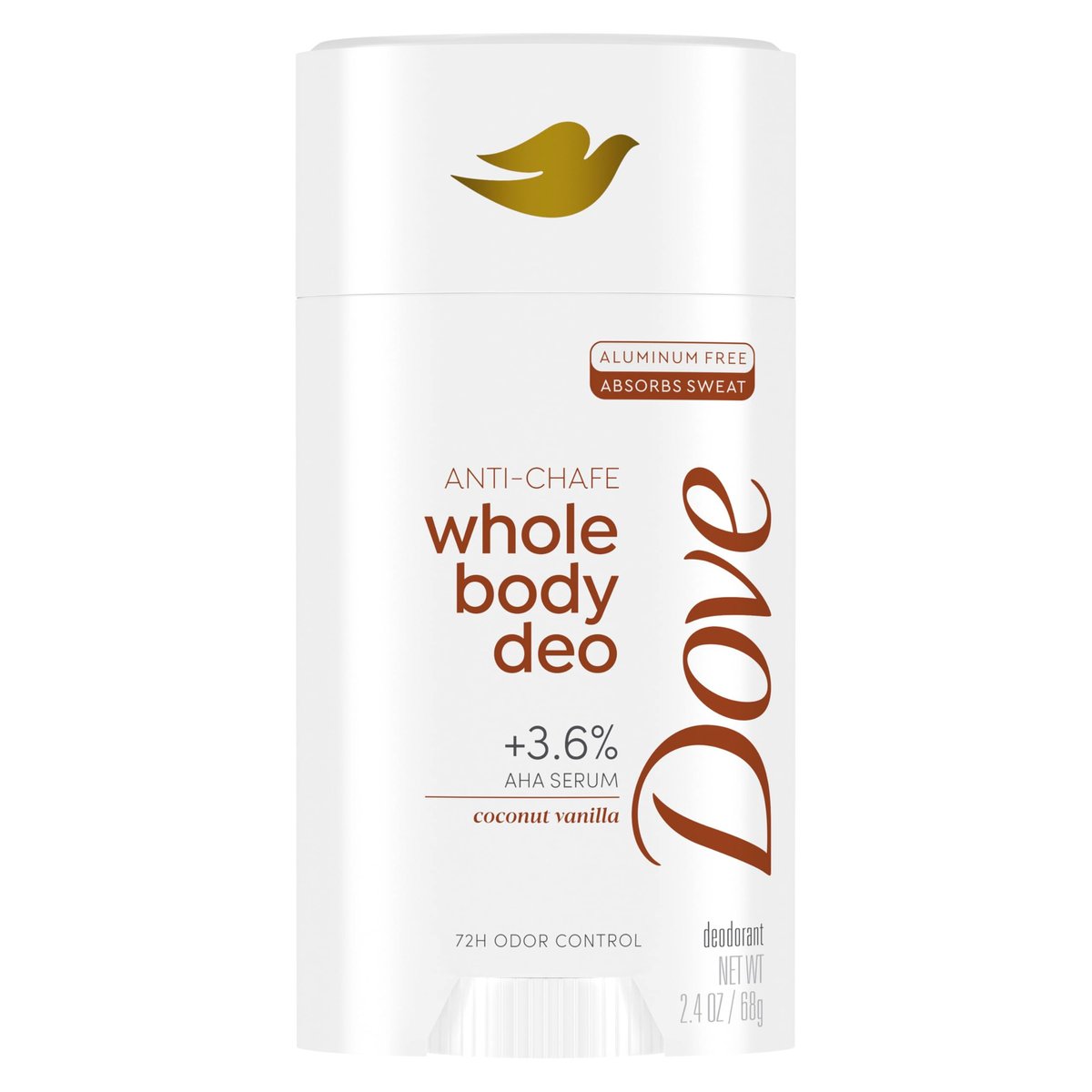 Dove Whole Body Deo Aluminum Free Anti-Chafe Deodorant Stick for Women, Coconut Vanilla, 2.4 oz - görsel 2