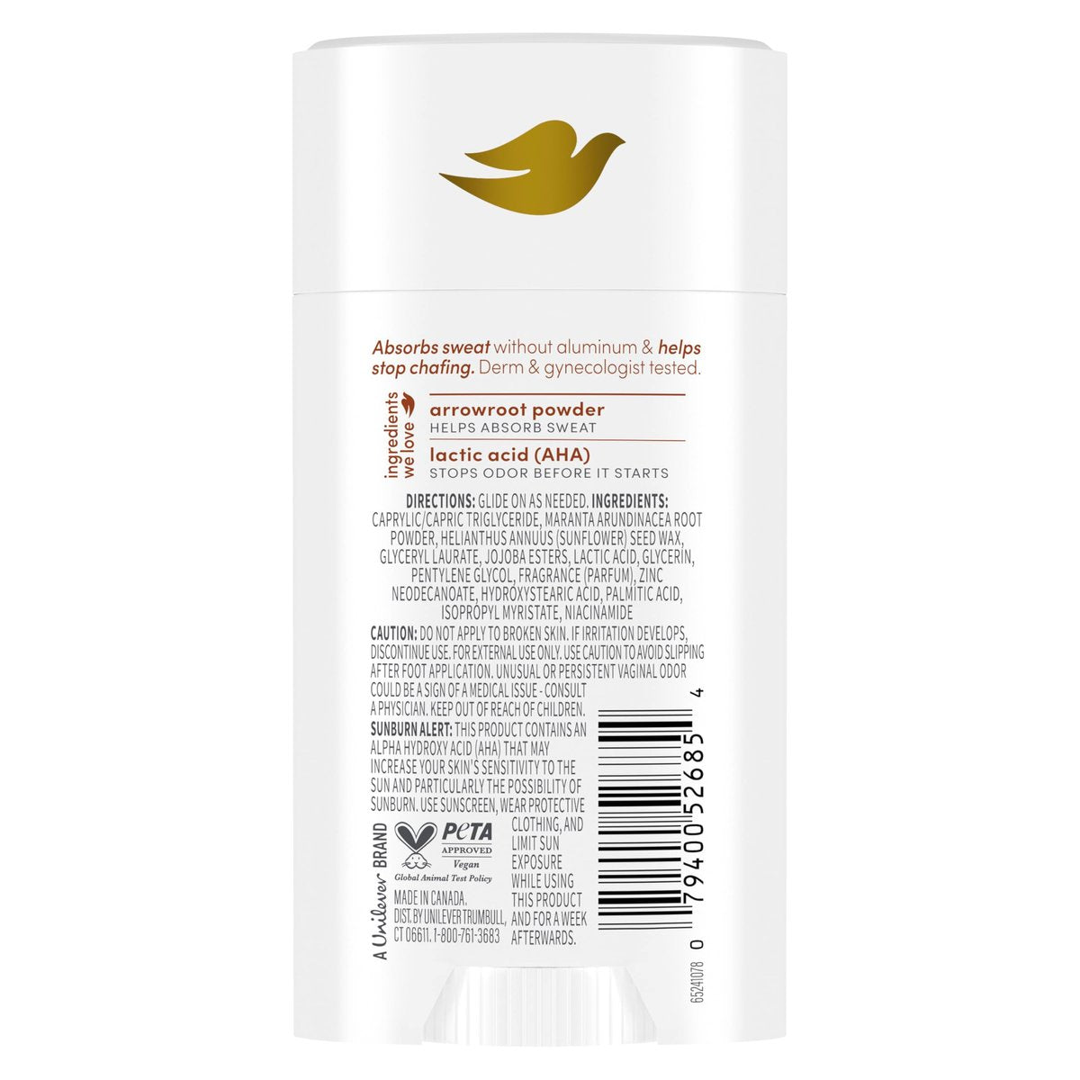 Dove Whole Body Deo Aluminum Free Anti-Chafe Deodorant Stick for Women, Coconut Vanilla, 2.4 oz - görsel 4