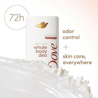 Dove Whole Body Deo Aluminum Free Anti-Chafe Deodorant Stick for Women, Coconut Vanilla, 2.4 oz