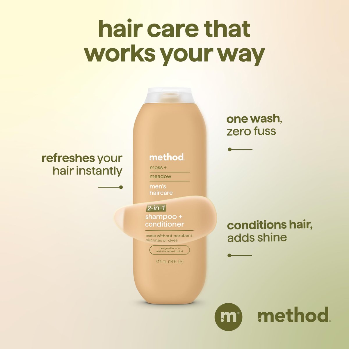 Method Men 2-in-1 Shampoo and Conditioner, Moss + Meadow - 14 oz - görsel 7