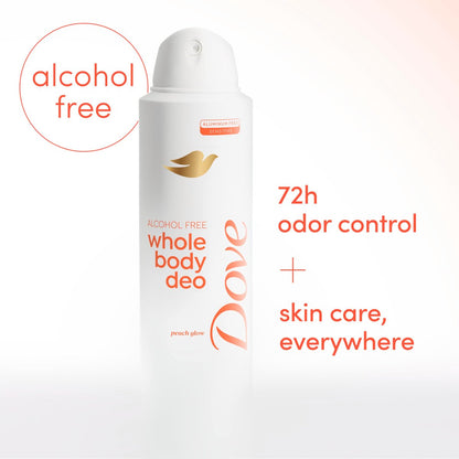 Dove Whole Body Deo Alcohol Free Deodorant Spray for Women, 72-Hour Odor Control, Peach Glow, 4 oz