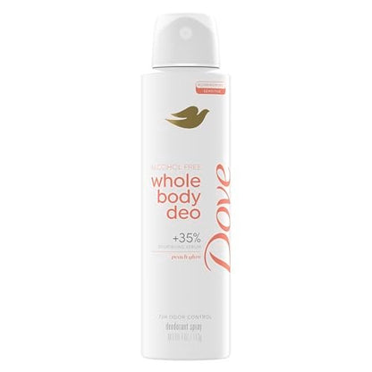 Dove Whole Body Deo Alcohol Free Deodorant Spray for Women, 72-Hour Odor Control, Peach Glow, 4 oz